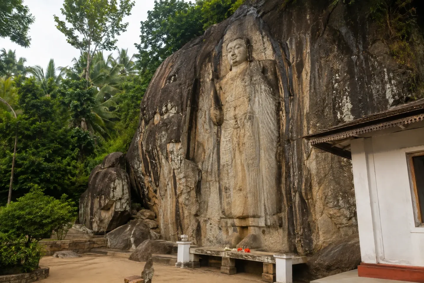 AI-generated illustration of the rock-cut Buddha at Dowa Rock Temple