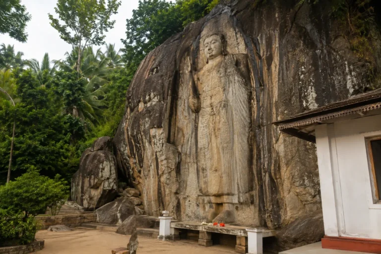 AI-generated illustration of the rock-cut Buddha at Dowa Rock Temple