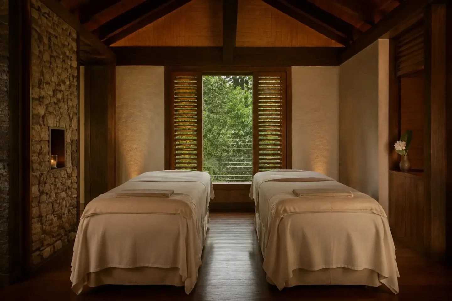 Generated fictional treatment room with two beds side by side